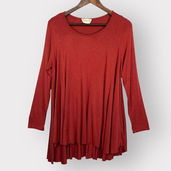 Let Them Eat Cake Tunic Top Women M Orange Long Sleeve Hi-Low Hem Flowy Soft Q04 - Picture 1 of 12